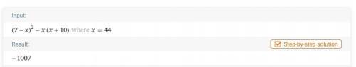 Найди значение выражения (7−x)2−x(x+10), если x=44. ответ запиши в виде десятичной дроби.