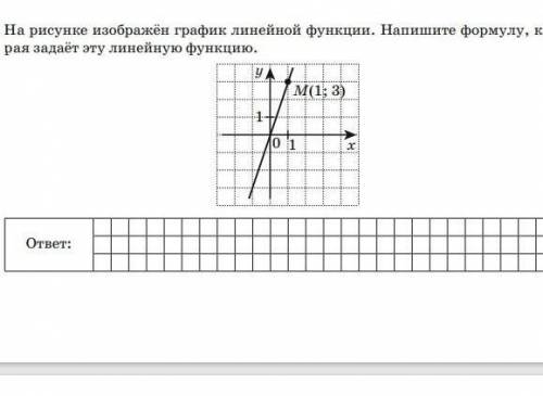 на рисунке изображён график линейной функции. напишите формулу, которая задаёт эту линейную функцию.