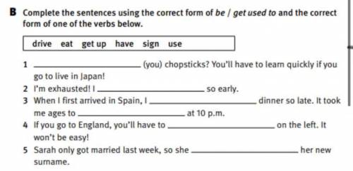 Complete the sentences using the correct form of be / get used to and the correct form of one of the