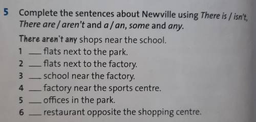 5 Complete the sentences about Newville using There is / isn't, There are aren't and a | an, some an