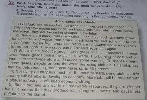 Work in pairs. Read and match the titles to texts about bio- fuels. One title is extra.a) Reduce gre