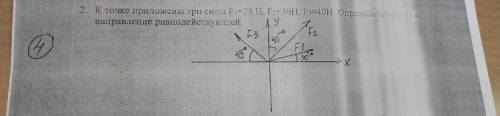 к точке приложены три силы f1 = 25 H , f2=30H, f3=40H определите модуль и и направления равнодейстую