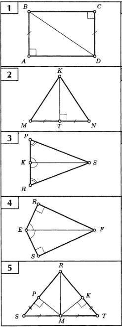 задание: найти пары равных треугольников и доказать их равенство, используя признаки равенства прямо