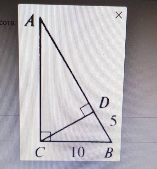 Найдите АD в прямоугольном треугольнике АВС. Катет ВС-10, DB-5, CD-высота. ​