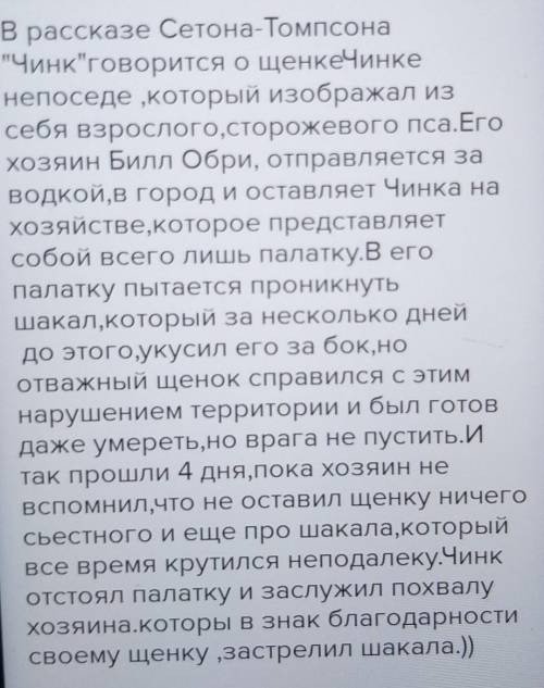 Какой рассказ тебе больше понравился Чинк или Артур-гончий пëс и почему ( 7-8 предложений) напиш