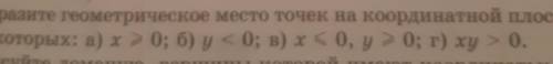 Изобразите геометрическое место точек на координатной плоскости для которых а)x> ровно 0, скрин с