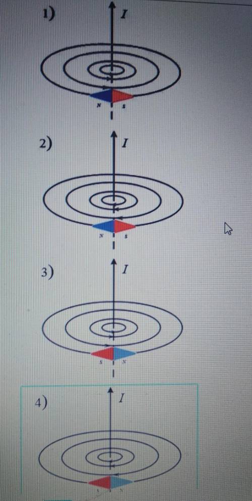 Выбери правильный ответ На рисунке показано расположение магнитных стре пок вокруг проводчикас током