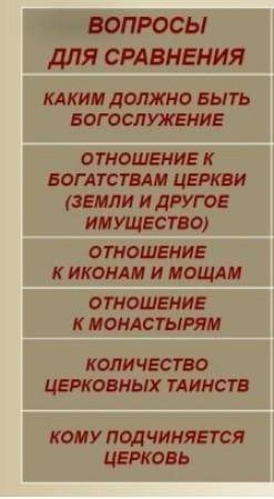 СРАВНИТЕ КАТОЛИЧЕСКУЮ И ЛЮТЕРАНСКУЮ ЦЕРКОВЬ ВОПРОСЫ ДЛЯ СРАВНЕНИЯ КАТОЛИКИ ЛЮТЕРАНЕ (протестанты) КА