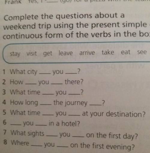 complete the questions about a weekend trip using the present simple or continuous form of verbs in