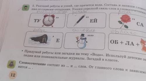 Выпиши словосочетания из состав 5. Разгадай ребусы и узнай, где прячется вода. Составь и запиши слов