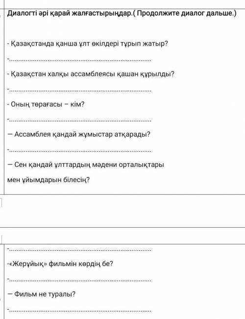 Диалогті әрі қарай жалғастырыңдар.( Продолжите диалог дальше.) Қазақстанда кқанша ұлт өкілдері тұрып