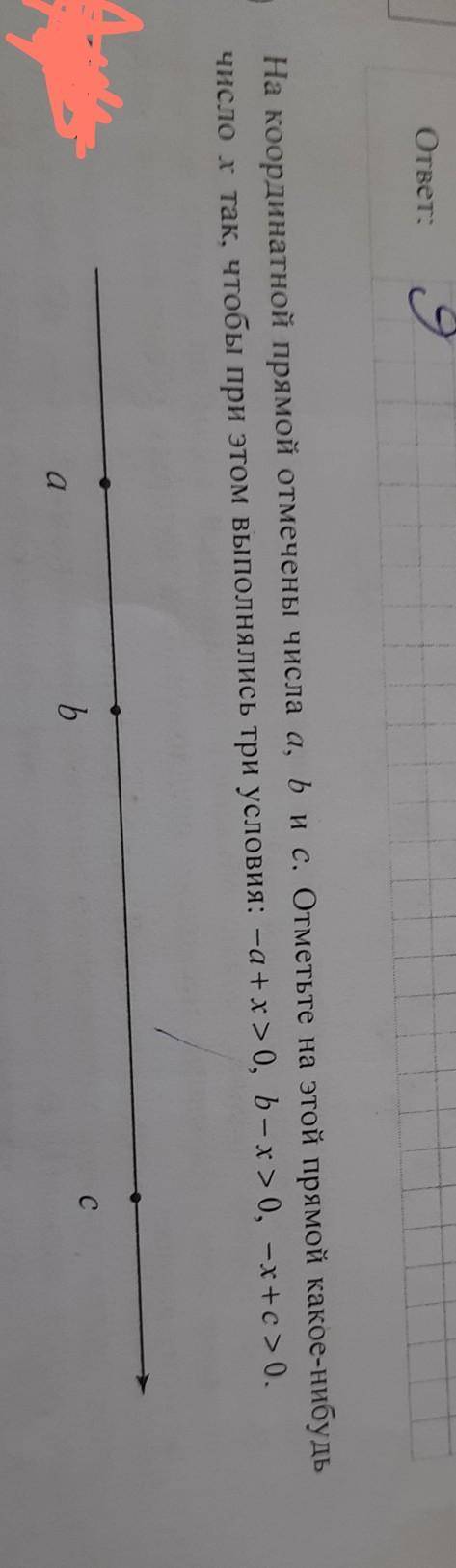 На координатной прямой отмечены числа а, Б,и с. Отметьте на этой прямой какое-нибудь число X так, чт