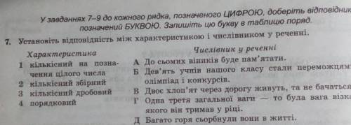 Встановіть відповідність між характеристиками й числівниками у реченні