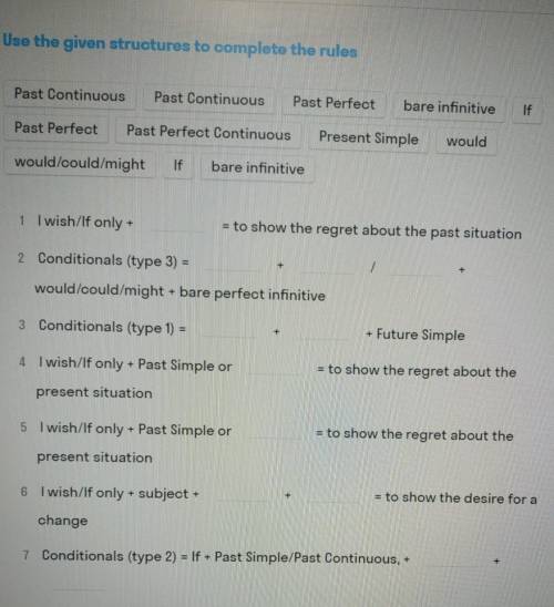 Use the given structures to complete the rules Past ContinuousPast ContinuousPast Perfectbare infini