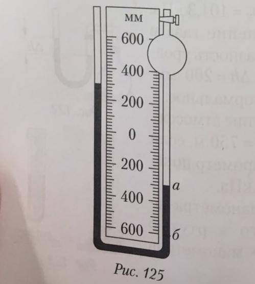 Определите атмосферное давление, если на уровне a (рис125), давление газа в колбе на ртуть p=181 кпа