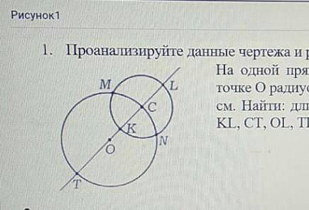 Проанализируйте данные чертежа и решите задачу. 1. На одной прямой лежат лве окружности с центром в