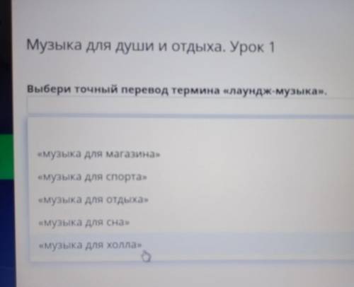 Музыка для души и отдыха. Урок 1Выбери точный перевод термина «лаундж-музыка».​
