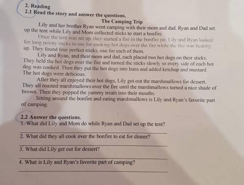 2. Reading 2.1 Read the story and answer the questions.The Camping TripLily and her brother Ryan wen