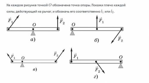 НА КАЖОМ РИСУНКЕ ТОЧКОЙ O обозначена точка опоры.Покажите плечо каждой силы, действующая на рычаг, И