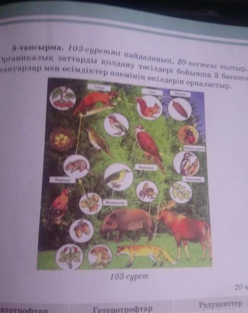 5-тапсырма. 103-суретті пайдаланып, 20-кестені толтыр. Органикалық заттарды қолдану тәсілдері бойынш