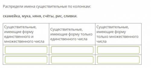 Распредели имена существительные по колонкам