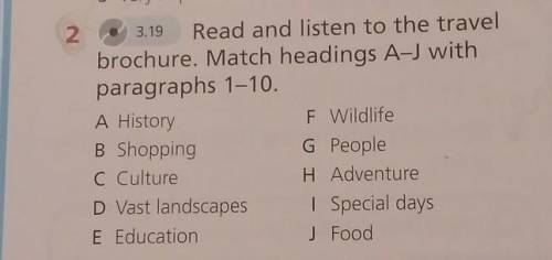 2. 3.19 Read and listen to the travel brochure.Match headings A-J with paragraphs 1-10. A.History F.