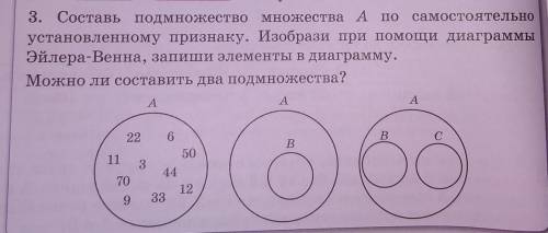 3. Составь подмножество множества А по самостоятель, установленному признаку. Изобрази при диаграмуЭ