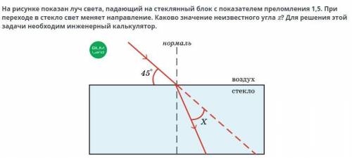 На рисунке показан луч света, падающий на стеклянный блок с показателем преломления