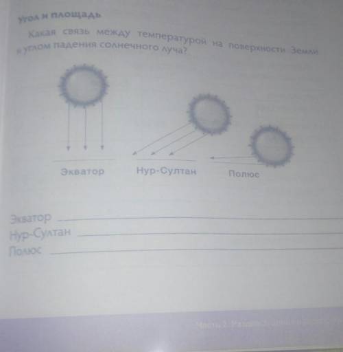 Какая связь между температурой на поверхности Земли и углом падения солнечного луча?ЭкваторНур-Султа
