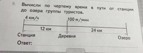 Вычислите по чертежу время в пути от станции до озера группы туристов.