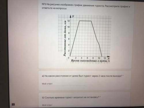 По графику делайте. a) На каком расстоянии от дома был турист через 2 часа после выхода? * b) Скольк