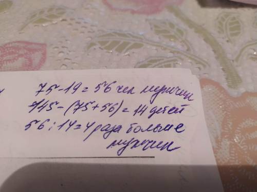 В самолете летят 145 пассажиров. Из них 75 женщин, мужчин - на 19 человек меньше, чем женщин, а оста