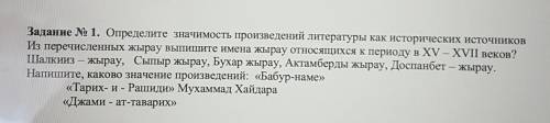 Задание № 1. Определите значимость произведений литературы как исторических источников Из перечислен