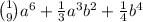 \binom{1}{9} a{}^{6} + \frac{1}{3} a {}^{3} b {}^{2} + \frac{1}{4} b {}^{4}