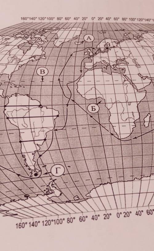На карте мира, приведённой на странице 2,изобр маршрут экспедиции одного из путешественников, портре