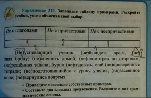 Заполните таблицу примерами. Раскройте скобки устно. Объясните свой выбор ​