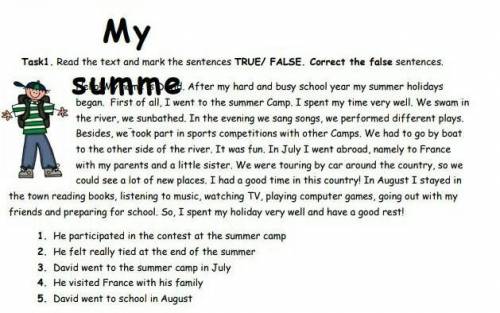 Task1. Read the text and mark the sentences TRUE/ FALSE. Correct the false sentences. ​