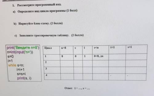 a) Определите вид цикла программы b)Нарисуйте блок схему c)Заполните трассировачную таблицу print(Вв