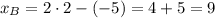 x_B=2\cdot2-(-5)=4+5=9