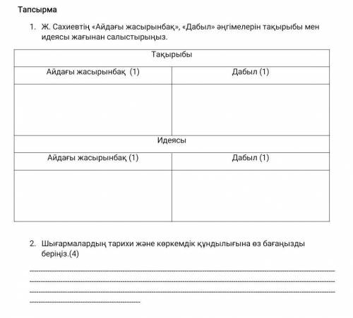 Тапсырма Ж. Сахиевтің «Айдағы жасырынбақ», «Дабыл» әңгімелерін тақырыбы мен идеясы жағынан салыстыры