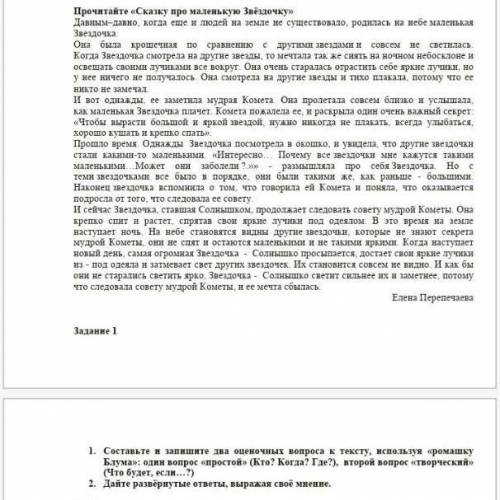 Задание 1 1. Составьте и запишите два оценочных вопроса к тексту, используя «ромашку Блума»: один во