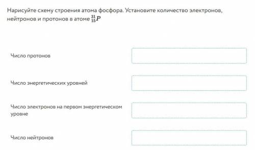 Нарисуйте схему строения атома фосфора. Установите количество электронов, нейтронов и протонов в ато