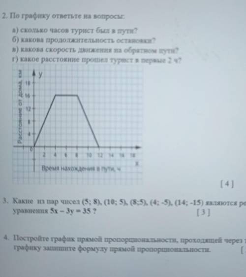 2. По графику ответьте на вопросы: а) сколько часов турист был в пути?б) какова продолжительность ос