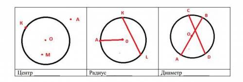 3.По рисунку определите элементы окружности: