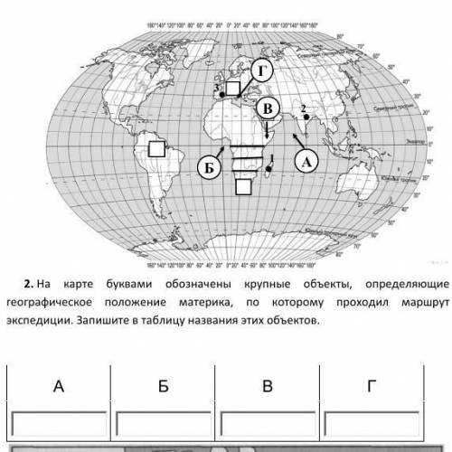 Аа На карте буквами обозначены крупные объекты, определяющиегеографическое положение материка, по ко