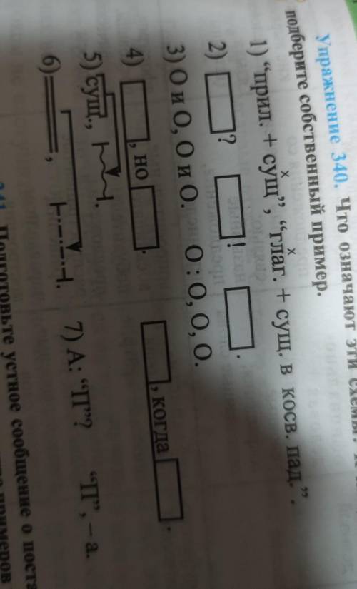 Упражнение 340. Что означают эти схемы? к каждой из них подберите собственный пример.За набор букв б