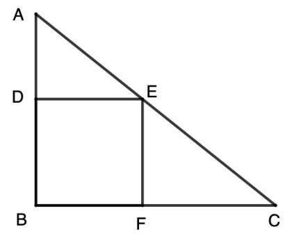 Квадрат BFED вписан в прямоугольный треугольник ABC так, как показано на рисунке. Известно, что AB:B