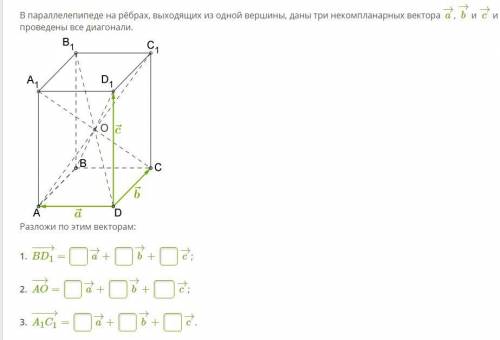 В параллелепипеде на рёбрах, выходящих из одной вершины, даны три некомпланарных вектора a→, b→ и c→