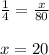 \frac{1}{4} = \frac{x}{80} \ \\ \\ \ x = 20