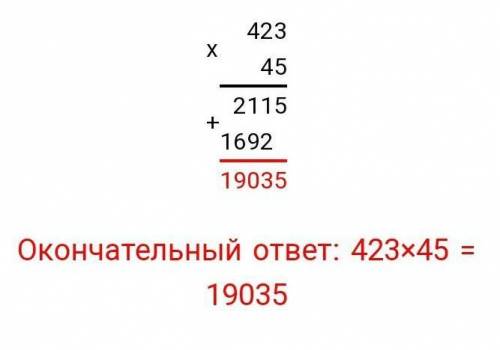 423*45 решение столбиком